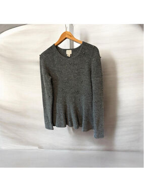 Women's H&M Gray Pearl Studded Crew Neck Sweater XL